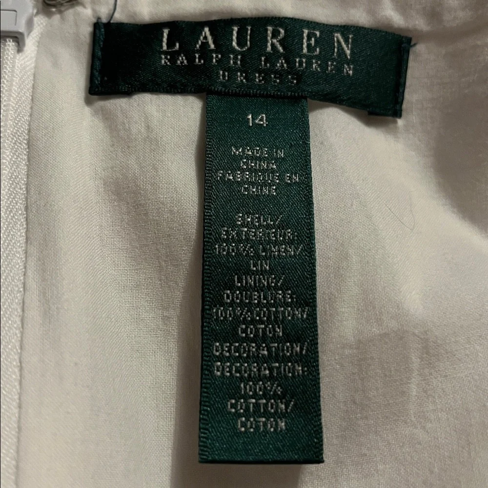 Laureen Ralph Lauren White Linen A-Line Dress w/Pleats & Embroidered detail 14 - Picture 6 of 17